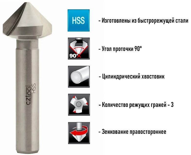 Набор зенковок 12-20 мм, 90°, 3 режущие кромки, HSS Bucovice 741804, 3 шт - фото